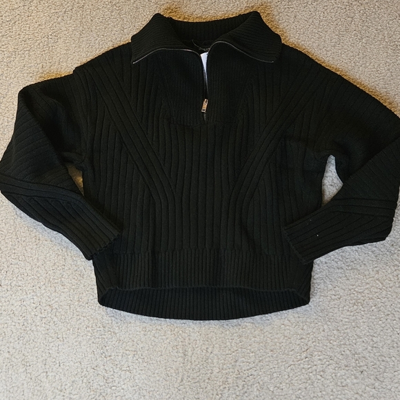 Ribbed Quarter Zip Sweater in Black - Picture 6 of 7